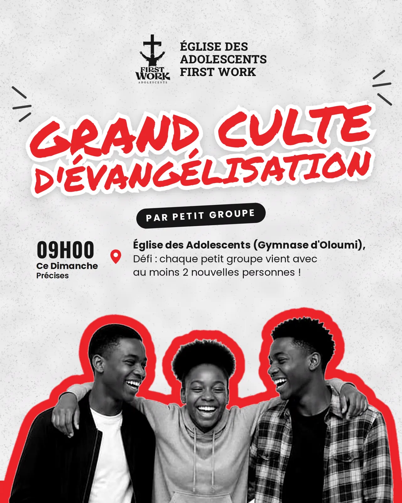 Visuel vertical du grand culte d’évangélisation First Work
